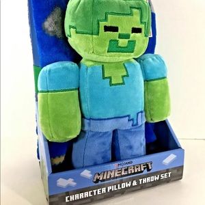 Minecraft Zombie Pillow Plush& Throw Set NWT